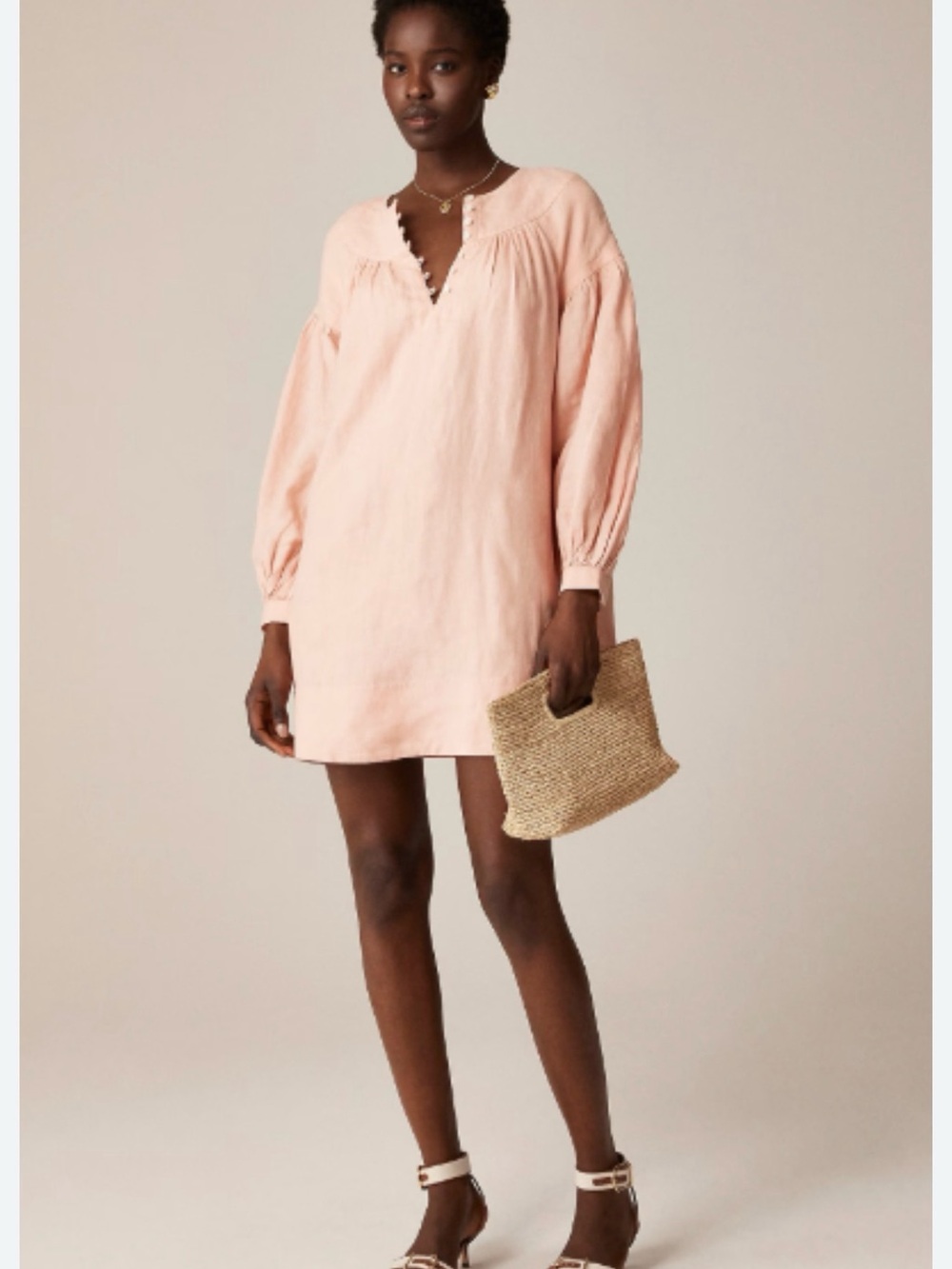 J.Crew Gathered Popover Dress in Linen Soft Peach